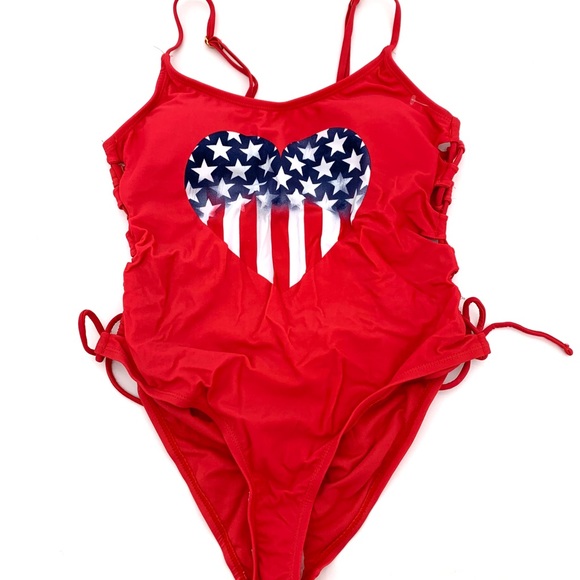 4/$25 American Flag One Piece Heart Swimsuit NEW - Picture 5 of 6